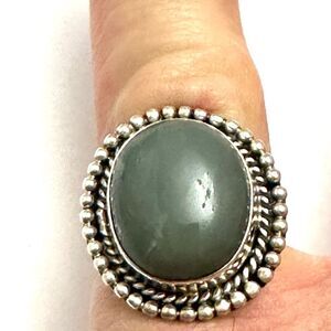 Vintage Sterling Silver Green Stone Statement Ring | Size 9 | Boho Artisan